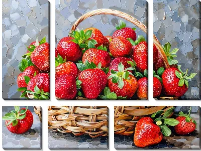 Модульная картина Спелая клубника в лукошке