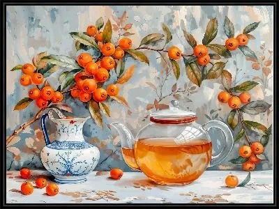 Картина Чай и ветка с ягодами