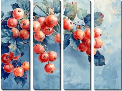 Модульная картина Ветка ягод на голубом фоне