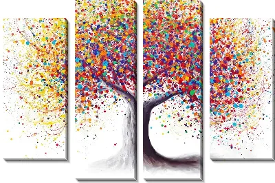 Модульная картина Дерево с цветными круглыми листьями №2