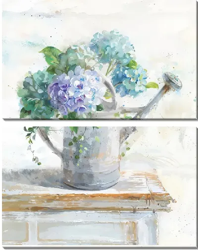 Модульная картина Лейка с гортензиями