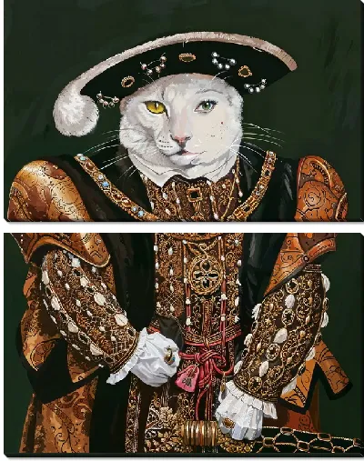 Модульная картина Белый кот в историческом костюме