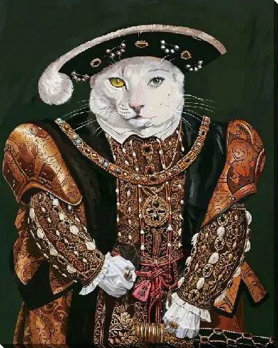 Картина маслом Белый кот в историческом костюме
