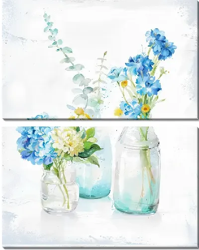 Модульная картина Три стеклянные колбы с цветами