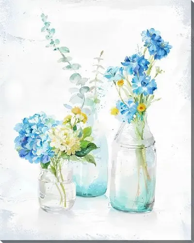 Картина маслом Три стеклянные колбы с цветами