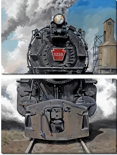 Модульная картина Черный паровоз