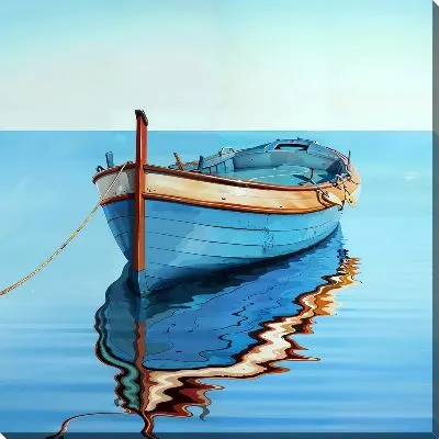 Картина маслом Синяя лодка на водной глади