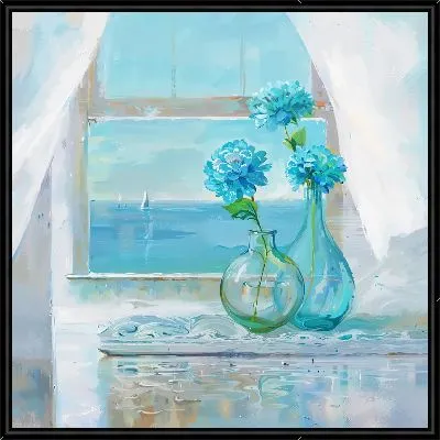 Картина Цветы у окна в вазах