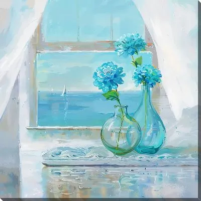 Постер Цветы у окна в вазах