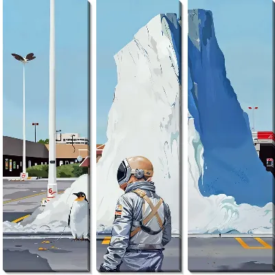 Модульная картина Космонавт и пингвин у айсберга