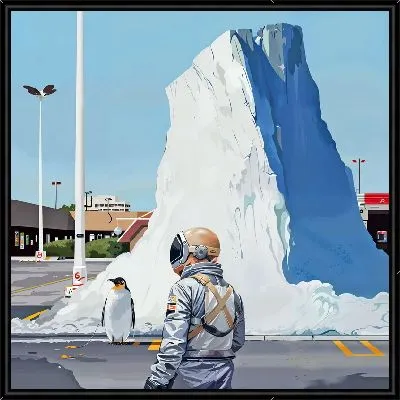 Космонавт и пингвин у айсберга