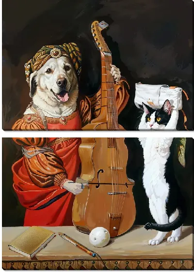 Модульная картина Музыкальные кот и кошка