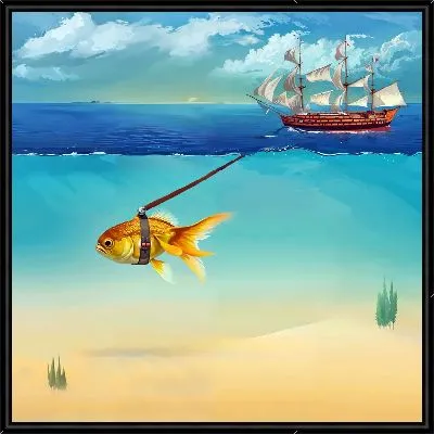 Картина Золотая рыбка тащит корабль