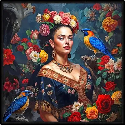 Фрида Кало в цветах с птицами