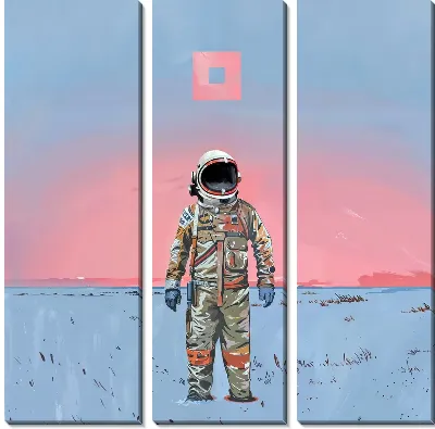 Модульная картина Космонавт на фоне зарева