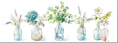 Картина маслом 5 колб с растениями