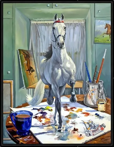 Картина Белая лошадь бежит по рисункам