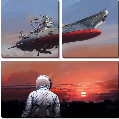 Модульная картина Космонавт и летящий корабль