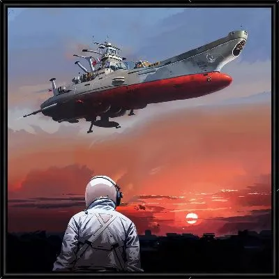 Космонавт и летящий корабль