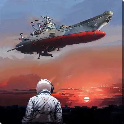 Космонавт и летящий корабль