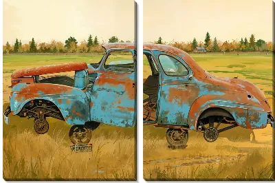 Модульная картина Старый ржавый автомобиль в поле