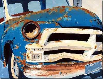 Картина маслом Синий ржавый автомобиль