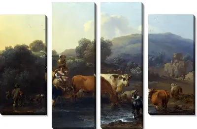 Картина Крестьяне с Рогатым скотом, переходящим в брод Поток (Peasants with Cattle fording a Stream)
