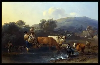 Картина Крестьяне с Рогатым скотом, переходящим в брод Поток (Peasants with Cattle fording a Stream)