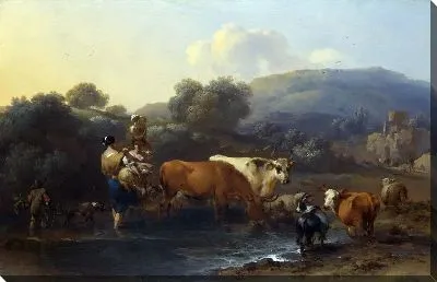 Картина Крестьяне с Рогатым скотом, переходящим в брод Поток (Peasants with Cattle fording a Stream)