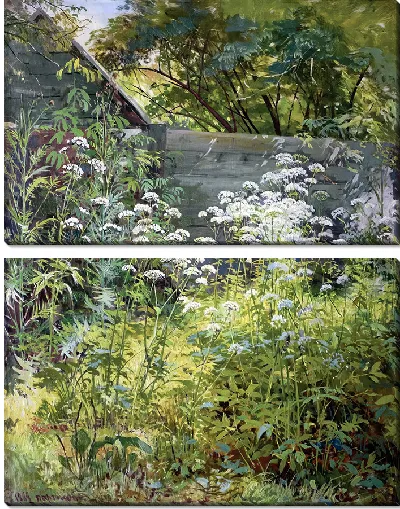 Картина Угловой заросший сад. Эегоподиум-трава