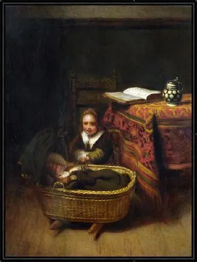 Картина Маленькая Девочка, качающая Колыбель (A Little Girl rocking a Cradle)