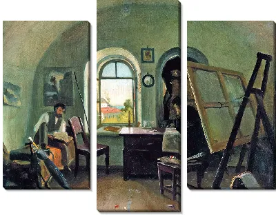 Картина И. И. Шишкин и А. В. Джин в мастерской на острове Валаам