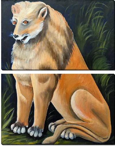 Картина Сидящий жёлтый лев