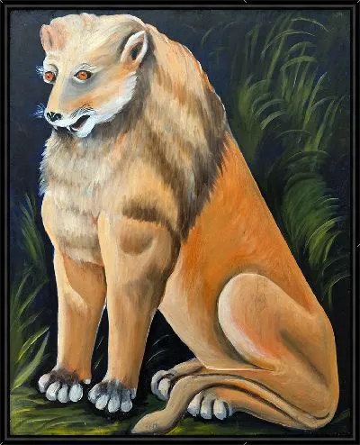 Картина Сидящий жёлтый лев