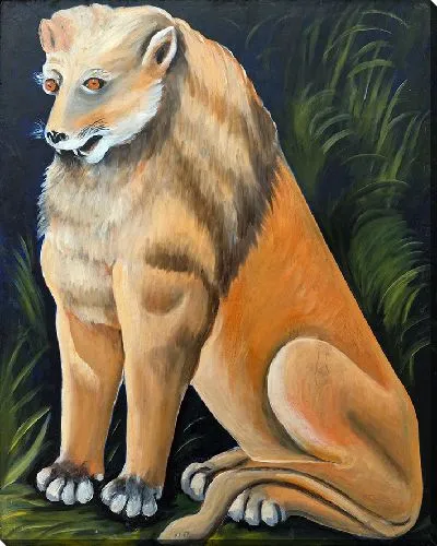 Картина Сидящий жёлтый лев