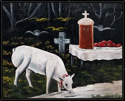 Барашек и пасхальный стол с летающими ангелами