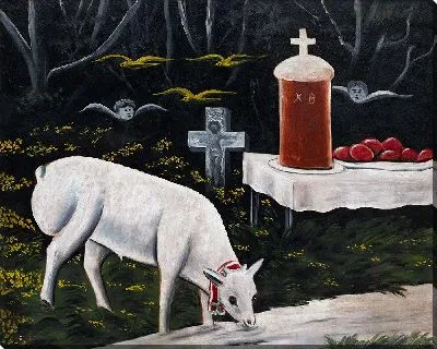 Барашек и пасхальный стол с летающими ангелами