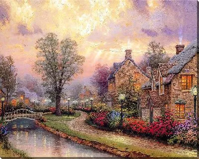 Картина Брук Уиндермер и коттеджный ряд в сумерках