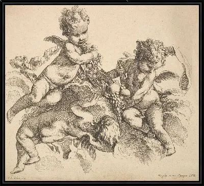 Картина Трое детей с тарелкой фруктов