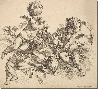 Картина Трое детей с тарелкой фруктов