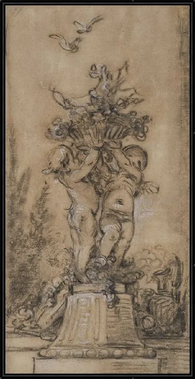 Картина Пара Купидонов с корзиной цветов