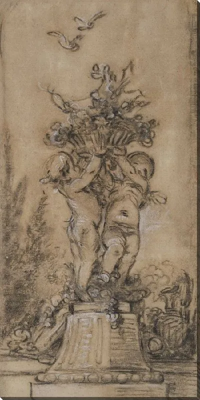 Картина Пара Купидонов с корзиной цветов