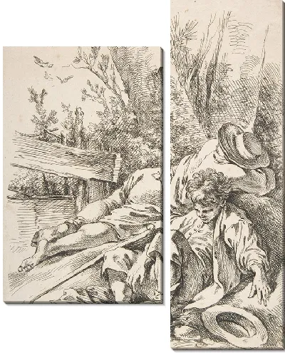 Картина Два мальчика спят возле дерева