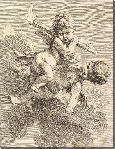 Картина Два Купидона, один с факелом, другой с луком.