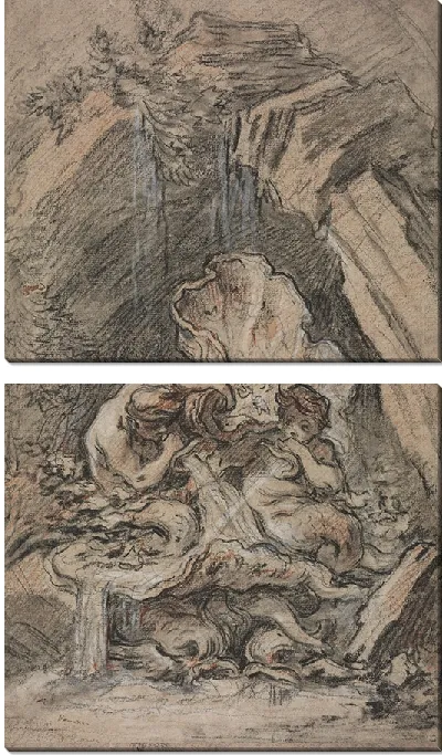 Картина Фонтан с двумя тритонами, дующими в раковины