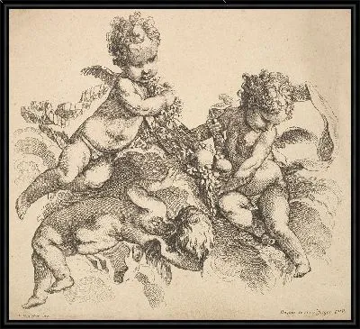 Картина Трое детей с тарелкой фруктов