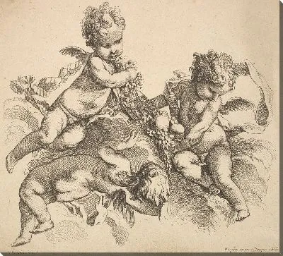 Картина Трое детей с тарелкой фруктов