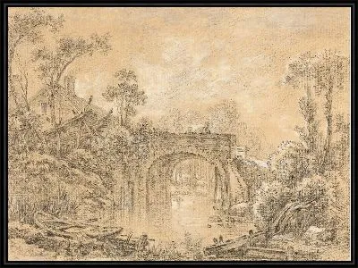 Картина Пейзаж с деревенским мостом