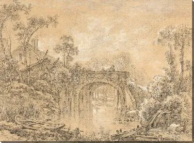 Картина Пейзаж с деревенским мостом