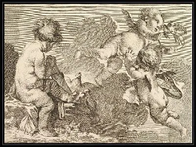 Картина Три любви, одна из которых сидит и держит колчан.